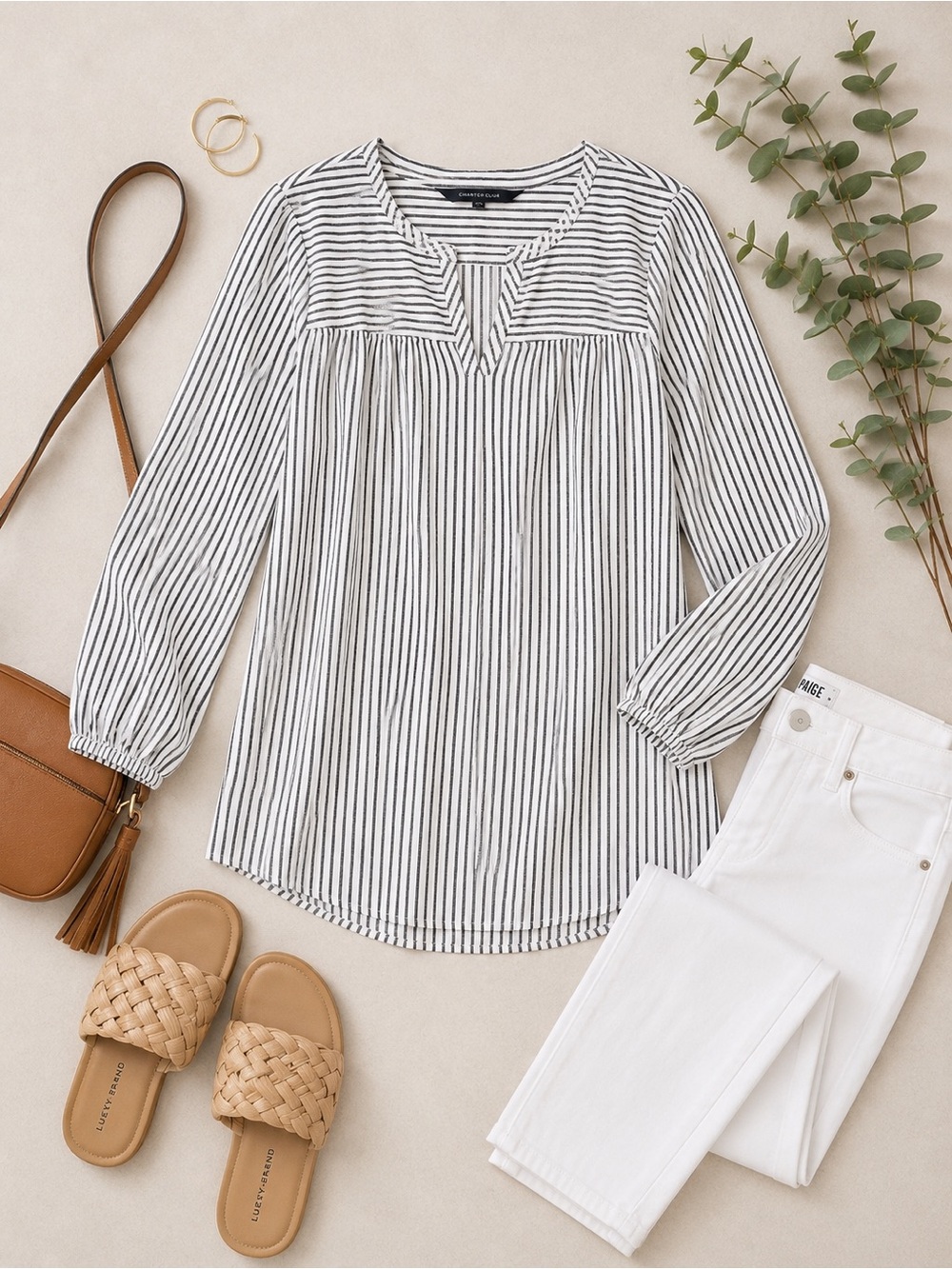 NWT Lands’ End Women’s 3/4 Sleeve Slub Top White/Black Stripe Size X-Small